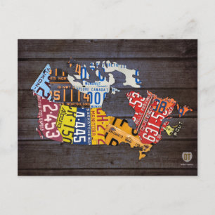 Canada License Plate Map Postcard