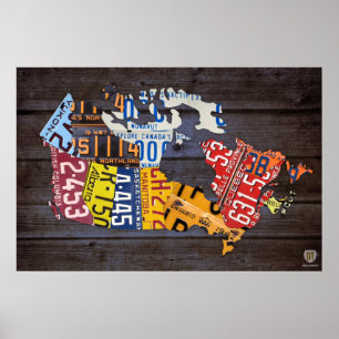 Canada License Plate Map Recycled Art Print