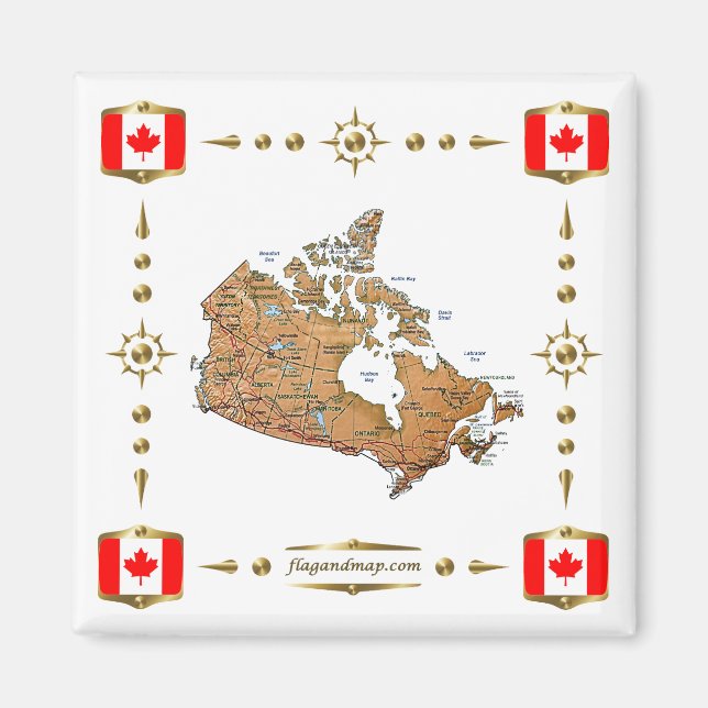 Canada Map + Flags Magnet (Front)