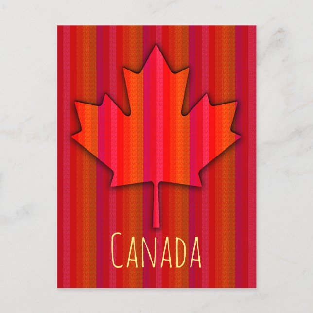 Canada Maple Leaf Fab Texture Look Skinny Stripes Postcard (Front)