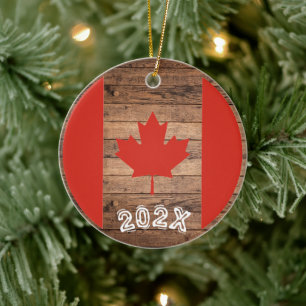 Canada Maple Leaf Flag Custom Name- Year  Ceramic Tree Decoration