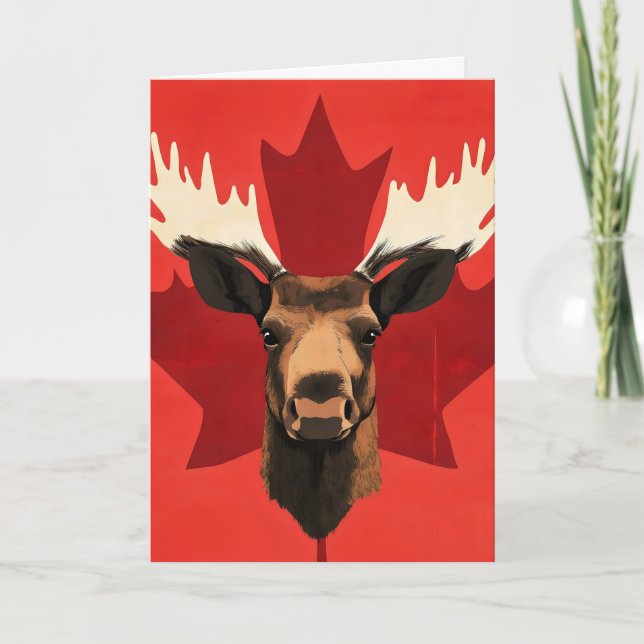 Canada Maple Leaf Moose Holiday Card (Front)
