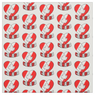 Canada Maple Leaf on Heart Red White Fabric