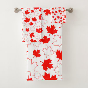 Canada Maple Leaf Red White Random Pattern Bath Towel Set