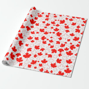 Canada Maple Leaf Red White Random Pattern Wrapping Paper