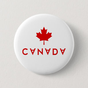 Canada Maple Leaf Upside-Down Lettering Colour 6 Cm Round Badge