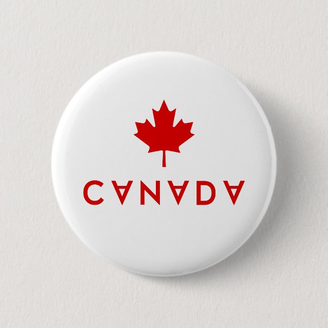 Canada Maple Leaf Upside-Down Lettering Colour 6 Cm Round Badge (Front)