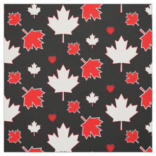 Canada Maple Leaf with Hearts on Black Fabric