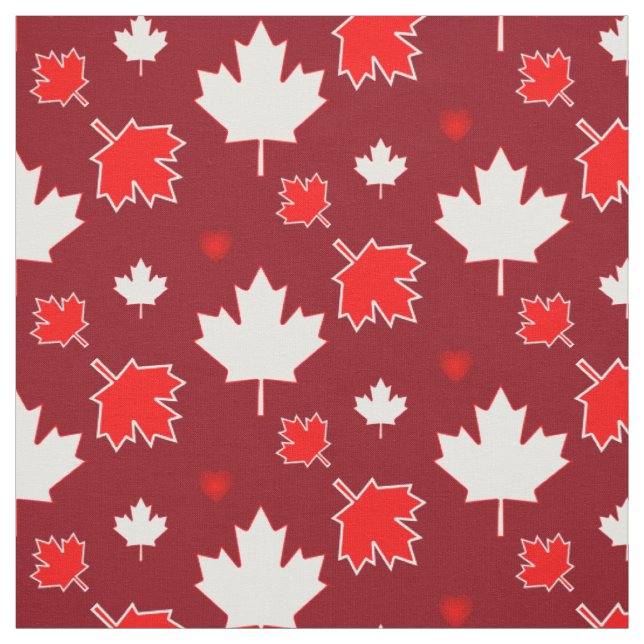 Canada Maple Leaf with Hearts on Crimson RED Fabric (Swatch)