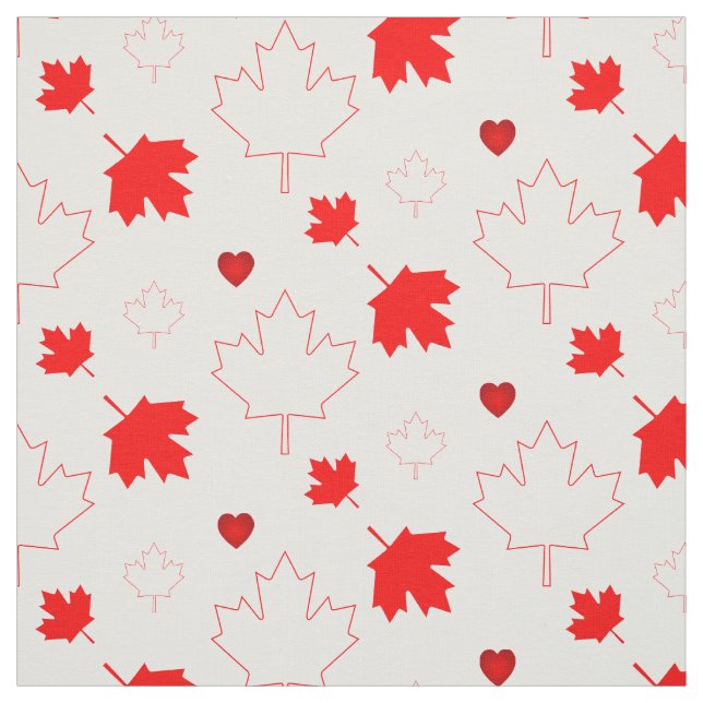 Canada Maple Leaf with Hearts on White Fabric (Swatch)