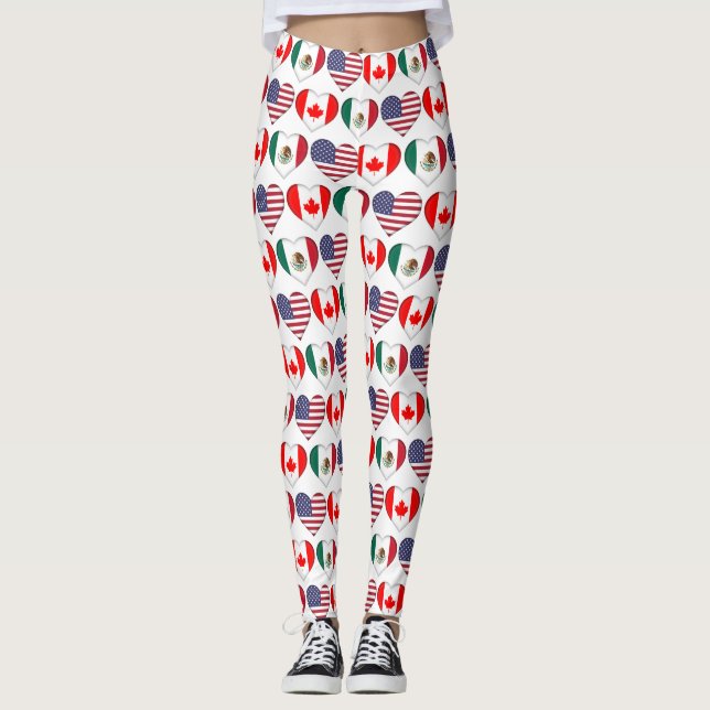 Canada Mexico USA 2026 Country Flags Hearts Leggin Leggings (Front)