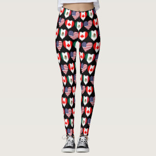 Canada Mexico USA 2026 Country Flags Hearts Leggings