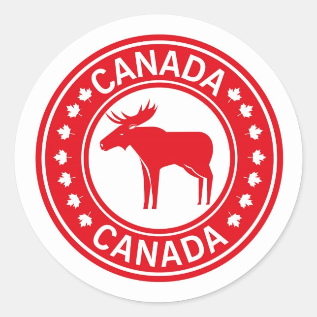 Canada Moose Maple Leaf | Canada Day Classic Round Sticker (Front)