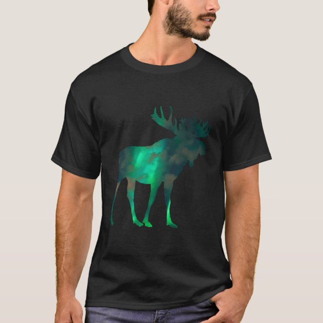 Canada Moose With Northern Light Sky Clouds Nature T-Shirt (Front)