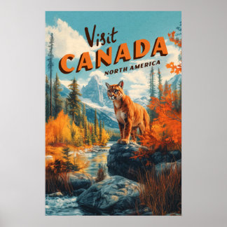 Canada Mountains Puma Travel Poster