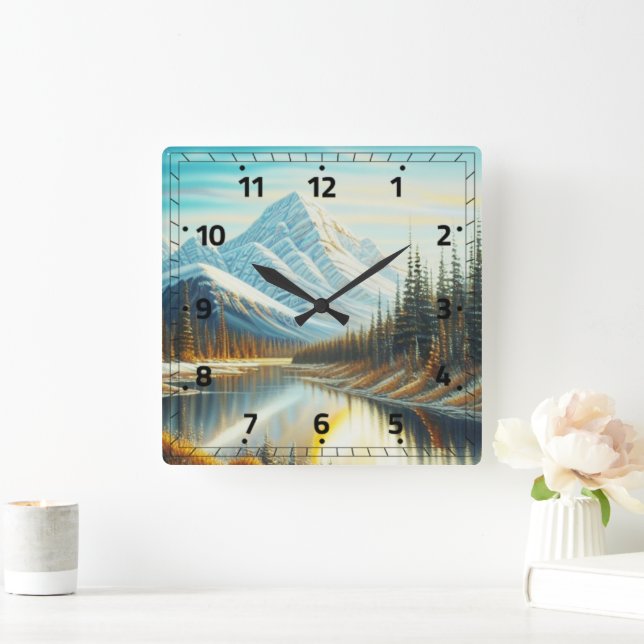Canada Nature Landscape - Stunning Mountain Art Square Wall Clock (Home)