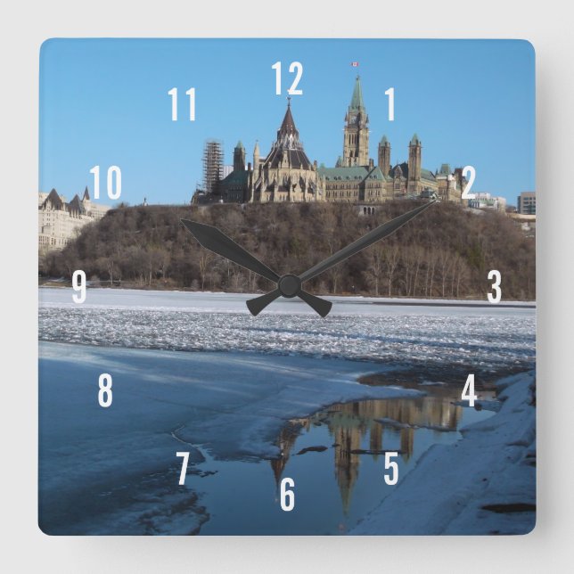 Canada Parliament Buildings View from Ottawa River Square Wall Clock (Front)