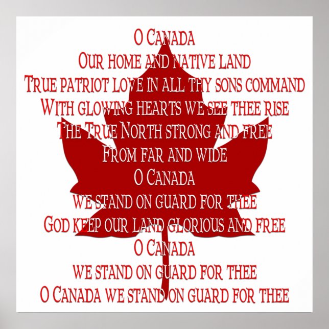Canada Poster Canada Anthem Souvenir Print (Front)