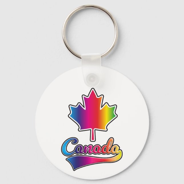 Canada Pride rainbow logo Key Ring (Front)