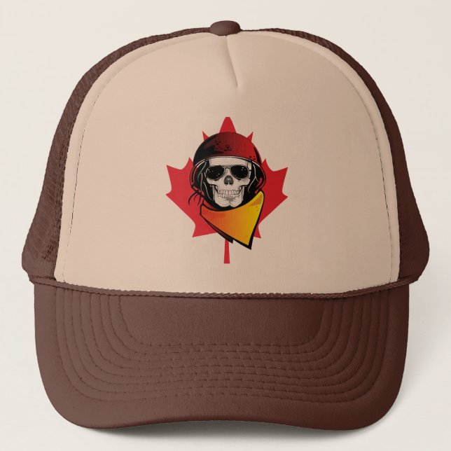 Canada Rebel Army Skull Maple Leaf Trucker Hat (Front)