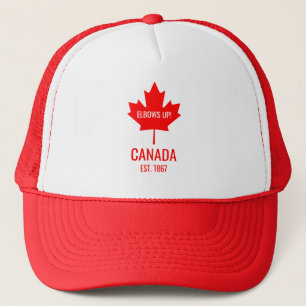 Canada Red Maple Leaf Elbows Up Trucker Hat