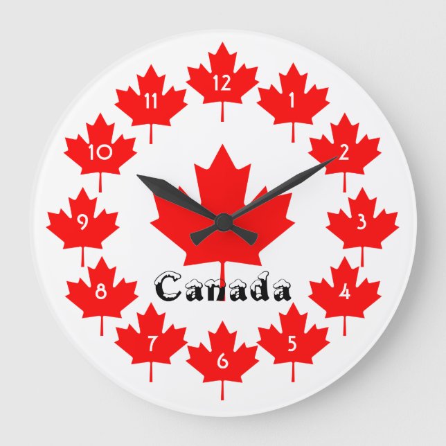 Canada Red Maple Leaf Fun Classic Kitsch Souvenir Large Clock (Front)