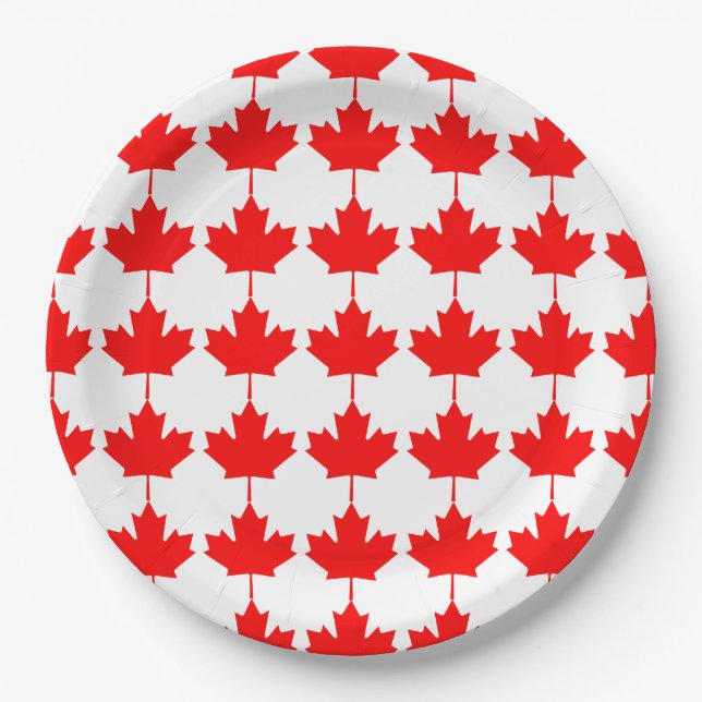 Canada Red Maple Leaf Pattern Paper Plate (Front)