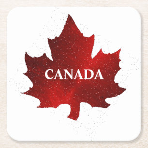 CANADA Red Maple Leaf  Square Paper Coaster