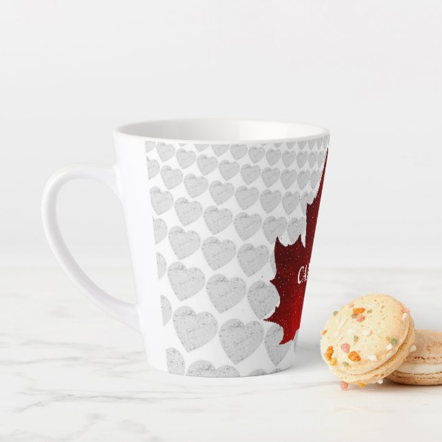 CANADA Red Maple Leaf White Hearts  Latte Mug (In Situ)