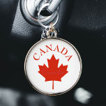 Canada Red & White Canadian Flag Key Ring<br><div class="desc">Red and white Canada keychain with Canadian flag and maple leaf.  Customizable text. Great gift for Canadians.</div>