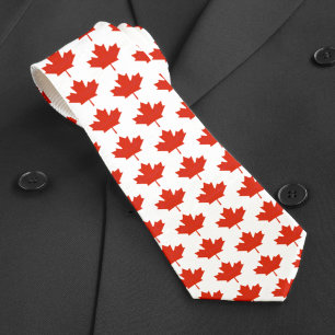 Canada Red White Canadian Flag Maple Leaf Pattern Tie