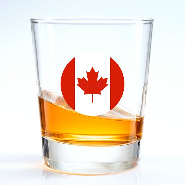 Canada Red & White Round Canadian Flag Shot Glass (canada canadian flag maple leaf shot glass)