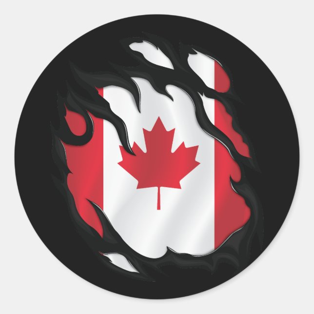 Canada Ripped Flag Classic Round Sticker (Front)
