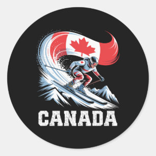 Canada Skiing Design Winter Ski Sports Art Classic Round Sticker