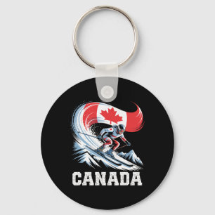 Canada Skiing Design Winter Ski Sports Art Key Ring