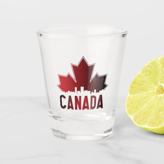 Canada Skyline Gradient Maple Leaf Patriotic Shot Glass (Front)