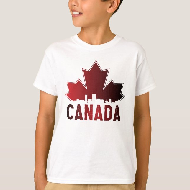 Canada Skyline Gradient Maple Leaf Patriotic T-Shirt (Front)
