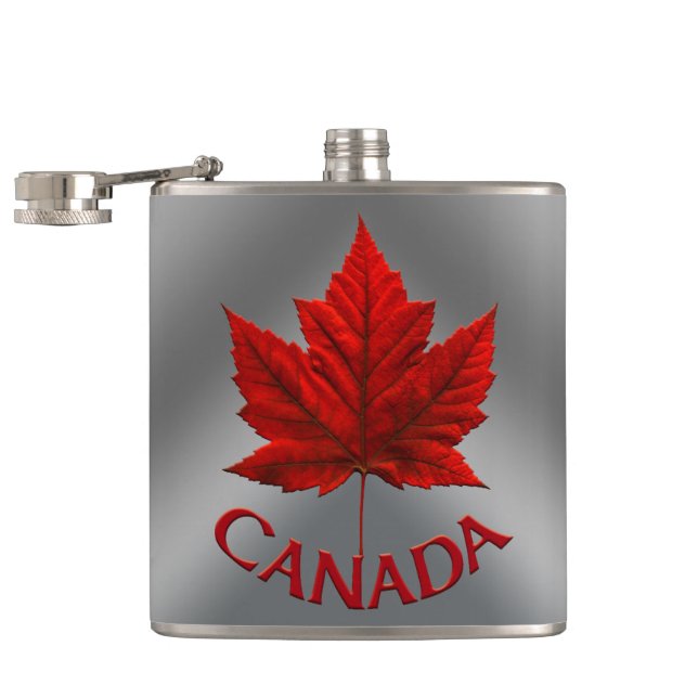 Canada Souvenir Flask Canada Flag Drink Flask Gift (Opened)