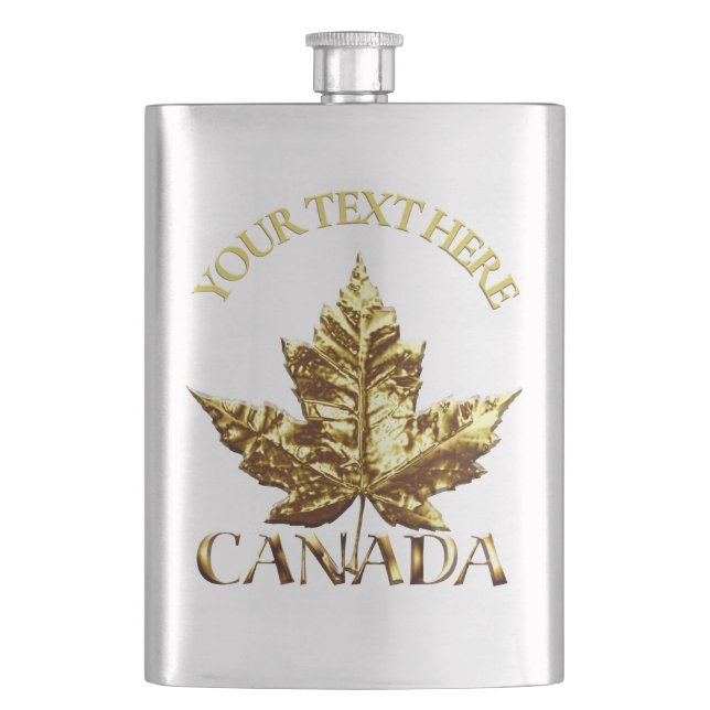 Canada Souvenir Flask Custom Gold Canada Flask (Front)