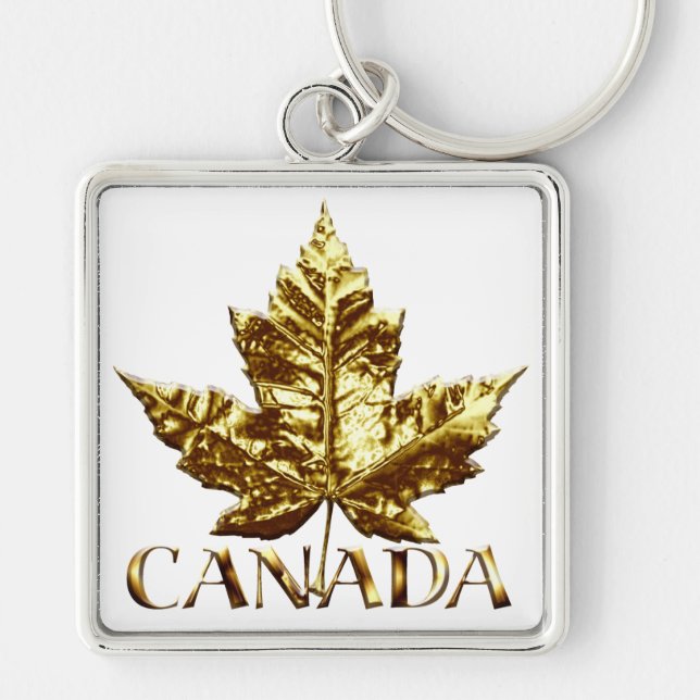 Canada Souvenir Key Chain Gold Chrome Maple Leaf (Front)