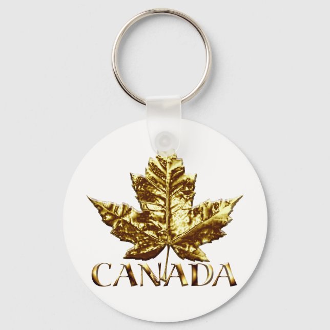 Canada Souvenir Key Chain Gold Chrome Maple Leaf (Front)
