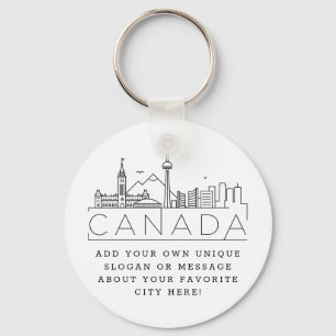 Canada Stylised Skyline Custom Slogan Keychain