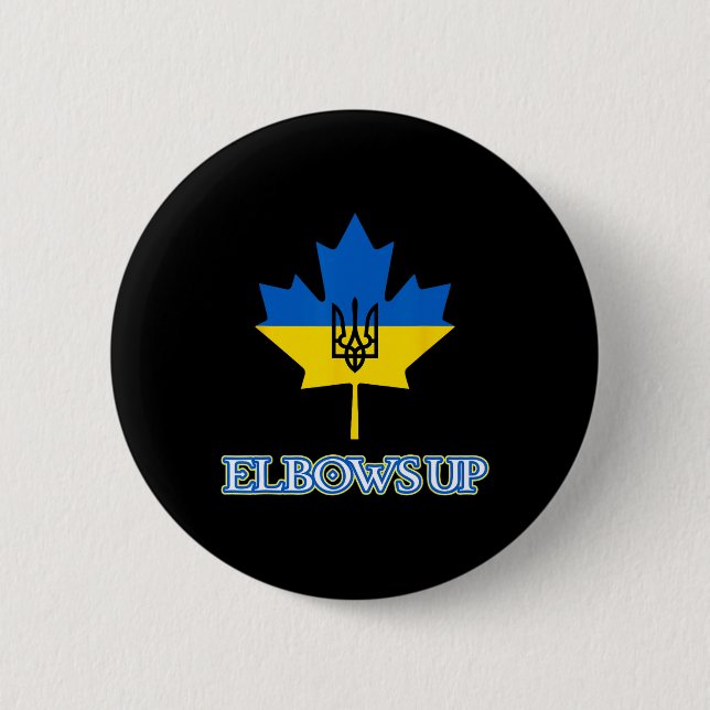 Canada Supports Ukraine Elbows Up Maple Leaf Tride 6 Cm Round Badge (Front)