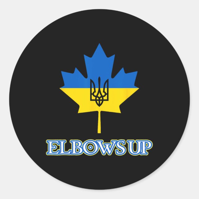 Canada Supports Ukraine Elbows Up Maple Leaf Tride Classic Round Sticker (Front)