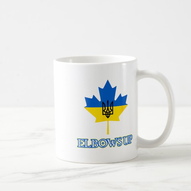 Canada Supports Ukraine Elbows Up Maple Leaf Tride Coffee Mug (Right)