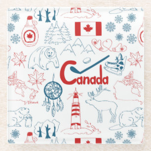Canada   Symbols Pattern Glass Coaster