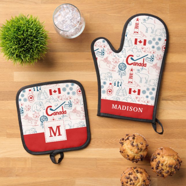 Canada | Symbols Pattern Oven Mitt & Pot Holder Set (Top Down)