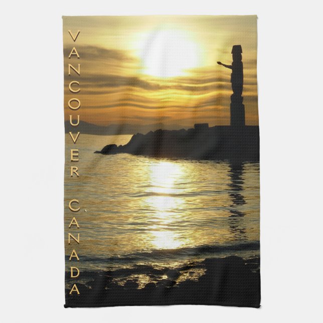 Canada Towel Native Totem Pole Vancouver Tea Towel (Vertical)
