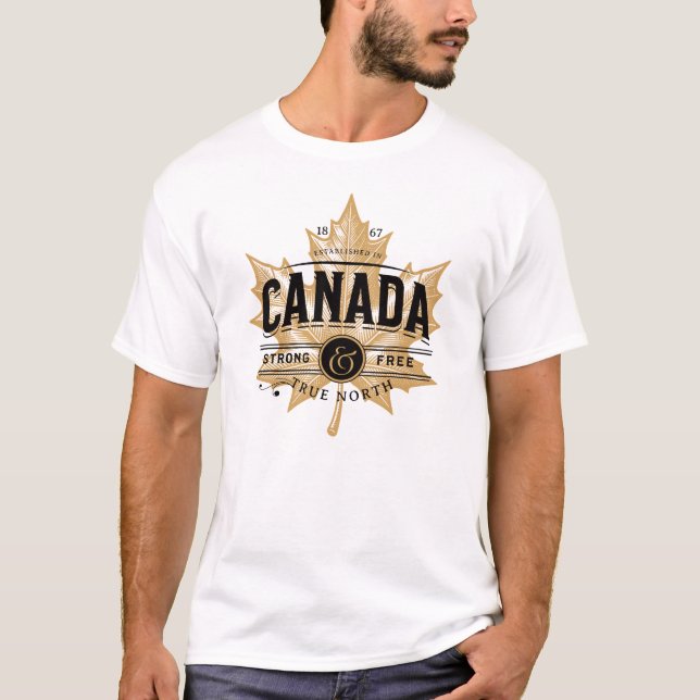 Canada True North Strong and Free Maple Leaf T-Shirt (Front)