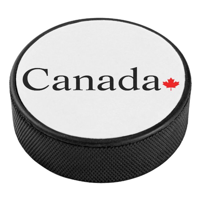 Canada typography with red maple leaf hockey puck (3/4)